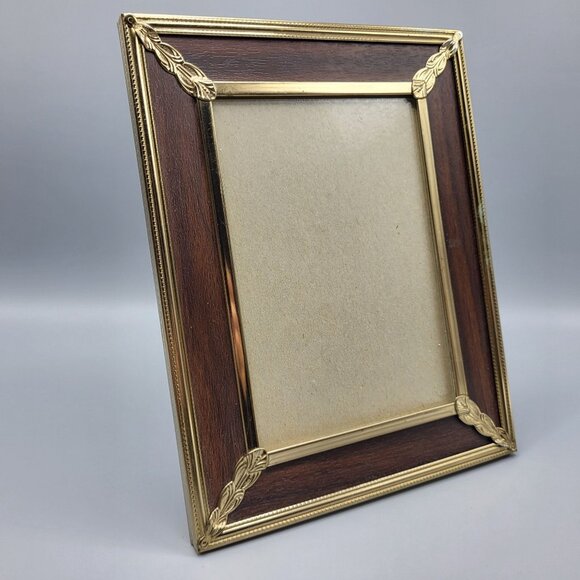 Vintage Picture Photo Frame Brass Gold Faux Wood Metal Ornate Standing - Picture 1 of 9